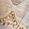 Gola de Renda com Franjas Hueca Francesa Feminina de Verão Estilo Fino com Saia de Alça e Blusa Top Xale Curto