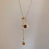 Colar com Pingente Longo de Girassol e Pedra Olho de Tigre para Mulheres, Corrente de Suéter Elegante Ajustável Estilo Celebridade da Internet