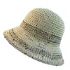 Chapéu de Pescador Dobrável de Verão em Tricô Vazado Protetor Solar e de Sombra Fino Respirável Colorido Estilo Férias Chapéu de Palha Tecida