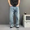 Jeans de rayas estilo retro americano de alta costura para mujer y hombre, lavado de otoño, pantalones casuales de corte holgado con tres rayas, estilo de pierna ancha