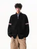 Cárdigan de punto retro estilo americano, suéter de bloque de color holgado de moda para hombre otoño/invierno, prenda exterior con cremallera, chaqueta casual