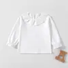 Roupa de Algodão Puro Classe A para Meninas, Estilo Princesa, Estilo Ins, Blusa com Gola de Boneca para Bebês, Camiseta Básica para Bebês Meninas