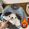 Suéter Infantil Outono e Inverno Novo Camiseta Básica Cartoon Infantil Top Quente para Bebê Suéter de Tricô Listrado Espesso para Bebê