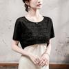 Top de Encaje con Abertura de Cuello Redondo para Mujer Manga Corta 2025 Verano Nuevo Vestido con Blusa Suelta de Manga Corta para Mujer