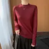 Camiseta base de punto para mujer, cuello medio alto, color liso, suéter suave de punto, capa interior fina, suéter de punto