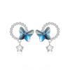 Collar de Plata de Ley S925 Flor de Mariposa Pulsera de Cristal Europea y Americana Pendientes de Amazon Set de Joyería de Plata