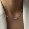 Colar Corrente de Clavícula Choker para Mulheres em Prata de Lei S925 com Pérola Natural Irregular Barroca e Fragmentos de Prata Estilo Moderno