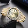 Relógio Masculino Básico Atacado Tendência com Toque de Luxo, Totalmente Cravejado, Pulseira de Aço Transfronteiriça, Relógio de Quartzo com Calendário e Strass da Moda