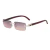 Gafas de sol retro sin montura unisex con brazos de madera incrustados de diamantes, nuevas gafas de estilo transfronterizo al por mayor