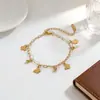 Moderna Pulsera de Acero de Titanio con Borla Arenada de Lujo Ligero, Mariposa Corazón Esmaltado para Mujer, Joyería de Mano Versátil de Alta Gama, Estrella Luna