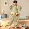 Pijama de una pieza para niños, Otoño e Invierno, Franela Engrosada Anti-Patada Cálido Coral Fleece, para Niños Medianos y Grandes, Ropa de Casa para Niñas