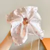 Scrunchie lenço quadrado estilo pastoral francês para meninas e crianças, elástico de cabelo doce com laço para coques, acessório de cabelo