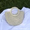Bolso Tejido de Paja Ins Bolso de Playa de Verano Cuerda de Papel Bolso de Mano Semirredondo para Mujer Regalo de Acompañamiento Bolso de Mano Casual Bolso Tejido
