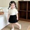 Conjunto de falda plisada de manga corta con solapa de verano para niñas, Top suave estilo coreano para bebé, Conjunto de dos piezas de falda corta estilo universitario