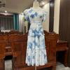 Vestido Tie-Dye, Nuevo Estilo de Verano, Tie-Dye Hecho a Mano de Yunnan y Guizhou, Vestido de Mujer con Mangas Acampanadas, Ceñido a la Cintura, Efecto Adelgazante