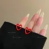 Estilo Coreano Novo Estilo Elegante Simples Vermelho Vazado Amor Brincos de Tarraxa Modernos Doces Versáteis Coração de Menina Brincos de Agulha Prateada