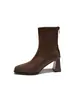Botines Retro Marrones de Tacón Alto con Tacón Grueso, Puntera Cuadrada Francesa, Botas Elásticas Adelgazantes para Mujer, Novedad Otoño/Invierno 2026