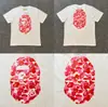 Camiseta unisex de manga curta da marca tendência BAPE, co-branded com design de camuflagem de cabeça de macaco, caimento solto de alta qualidade