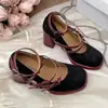 Zapatos Mary Jane de Tacón Grueso Cuadrados con Bloques de Color Estilo Dulce para Mujer, Nuevo Modelo Primavera 2026 con Lazo, Zapatos de Salón de Tacón Alto Bajos