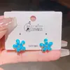 Brincos de tarracha com flor verde em agulha de prata simples banhados a ouro 18K real, brincos populares de luxo leve estilo chinês vintage de alta qualidade