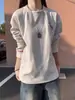 Sudadera Bordada de Retazos Blanca y Gris para Hombre, Temporada de Otoño e Invierno, Forrada de Felpa, Hombro Normal, Manga Larga, Top Base Casual Holgado para Hombre
