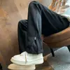 Pantalones de chándal grises casuales de corte limpio para hombre, otoño, invierno, estilo americano de alta calle, pantalones con cremallera en el tobillo, marca de moda, pantalones deportivos de pierna recta