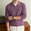 Camisa Polo Tricotada com Gola de Tricô de Manga Longa Estilo Old Money para Homens 2026 Outono/Inverno Nova Camiseta Masculina Casual de Negócios com Gola Reversível Atacado