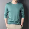 Nueva Camiseta de Manga Larga con Cuello Redondo para Hombre Otoño 2024 Camiseta Básica de Algodón para Hombre de Negocios Casual de Edad Media de Alta Gama