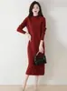 Vestido de Tricô Meia-Gola para Mulheres, Acima do Joelho Lã Fina Outono e Inverno Solto de Comprimento Médio Vestido Suéter Pulôver Camada Base