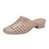 Sandalias de red de moda para mujer, verano, playa, punta cerrada, medias pantuflas, pantuflas de cristal perezosas, tacón medio grueso, antideslizantes, que aumentan la altura