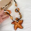 Novo Colar de Pérolas Estrela-do-Mar Estilo Resort Boêmio Retrô Design de Nicho Pingente Versátil Acessórios para Pescoço