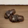 Pantuflas de felpa rojas para mujer, adecuadas para uso exterior e interior en otoño e invierno 2026, nuevas pantuflas de algodón de suela gruesa estilo francés