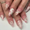 Venta Caliente Transfronteriza Uñas Postizas Hechas a Mano Estilo Dulce y Femenino Forma de Almendra Desgastables Uñas Postizas Falsas de Resina 3D Perla Mariposa