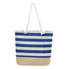 Bolsa de lona para comércio exterior, casual e versátil, bolsa de praia de grande capacidade, bolsa de compras leve de corda de algodão, bolsa de ombro tote listrada
