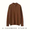 Suéter feminino de cashmere com zíper parcial, novo estilo outono e inverno, caimento justo, top com gola semiaberta, trança grossa, moderno