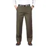 Pantalones de algodón puro transfronterizos de cintura alta y tiro profundo para hombres de mediana edad y ancianos, nuevos para otoño e invierno 2026, rectos, casuales, holgados, pantalones de traje para hombres