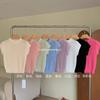 Blusa de punto fina de manga corta con escote en V y mangas abullonadas para mujer, de verano, de seda helada, con efecto adelgazante.