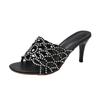 2025 Nuevas Sandalias Versátiles de Verano Francesas con Pedrería para Mujer, Tacones Altos de Aguja Huecos, Sandalias y Zapatillas para Exterior