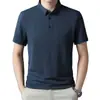 Camisa POLO de verano, camiseta de manga corta para hombre, malla de seda helada, fresca y ajustada, camisa POLO con cuello jacquard, top de media manga