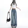 Pantalones Vaqueros de Pierna Ancha Forrados de Forro Polar para Mujer Otoño e Invierno Espesados Cubre Cadera Pequeña Cintura Alta Sueltos Relajación Perezosa Pierna Recta