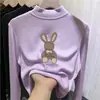 Ropa interior térmica para niños con forro de forro polar, nuevo estilo otoño/invierno, camiseta de manga larga de moda para niñas, tejido cepillado, cuello semi-alto, cálida y con estampado