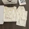 2026 Novo Outono Manga Longa Calça Longa Pijama Feminino Casual Cardigã de Renda Confortável Algodão Nuvem Roupas de Casa