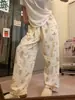 Calça de Pijama Xadrez de Camadas Alta Feminina Fina para Caminhada Simples Casual Solta Usável Super Longa para Casa