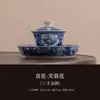 Azul y Flor de Hibisco Individual Tapa de Tres Talentos Tazón Cerámico Taza de Té Taza de Maestro Juego de Té Kung Fu traje Tazón de Té para Visitante