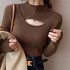 Descanso para el Té Estilo Francés Otoño/Invierno 2026 Nuevo Diseño Suéter de Ajuste Delgado de Cuello Semi-Alto Parte Superior de Punto Base Cuello Medio