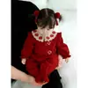 Ropa para Bebé Atuendo de Primavera 2026 Estilo Nuevo Mameluco Rojo para Niñas Pequeñas, Adecuado para Bebés de 100 Días, Ropa Festiva de Primavera y Otoño