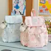 Mochila tipo flip-top con degradado de estrellas estilo coreano, mochila escolar para estudiante estilo chica suave, mochila ligera de cordón para viaje informal