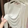 Elegante cárdigan largo de punto de seda combinado con un vestido lencero, top de seda helada de verano adelgazante con cuello en V, chal para mujer para llevar sobre un cheongsam