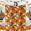 Manta de Franela Halloween Estampado de Fantasma Naranja Calabaza Manta de Tiro Decoración del Hogar de Otoño Fabricante Venta al por Mayor