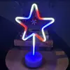 Luz de Neón Estrella Base LED Rojo Blanco Azul Decoración para Fiesta del Día de la Independencia Día Nacional Luz de Ambiente de Escritorio